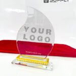 Trophée flamme Transparent en Cristal - Gravure Laser et Marquage UV