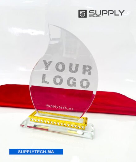 Trophée flamme Transparent en Cristal - Gravure Laser et Marquage UV