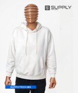 Sweat à capuche premium blanc unisexe avec poche Kangourou-coton