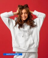 Sweat à capuche premium blanc unisexe avec poche Kangourou-coton – Image 8