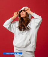 Sweat à capuche premium blanc unisexe avec poche Kangourou-coton – Image 7