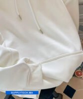 Sweat à capuche premium blanc unisexe avec poche Kangourou-coton – Image 6