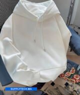 Sweat à capuche premium blanc unisexe avec poche Kangourou-coton – Image 5