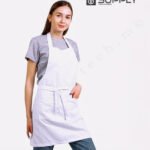Tablier de Cuisine blanc long unisexe Professionnel en Polyester avec Poches
