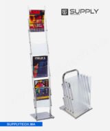 Présentoir de Littérature A4 - 4 Plateaux Chrome et Acrylique