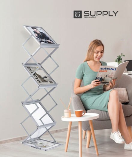 Porte-Brochures Zig-zag aluminium Pliable à 4 Niveaux – Format A4
