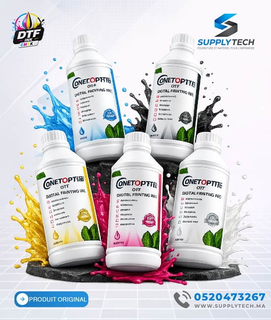 inkcmyk Jeu d'Encre DTF CMJN + Blanc Compatible XP600 & i3200 - 5 bouteilles de 1L – Image 1