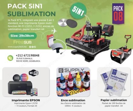 Pack de Sublimation N°8– Presse à Chaud 5 en 1 FreeSub (29×38 cm) + Epson L3250