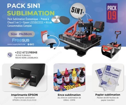 Pack de Sublimation N°9– Presse à Chaud 5 en 1 FreeSub (29×38 cm) + Epson L3211