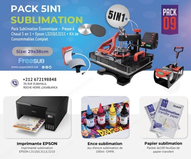 Pack de Sublimation N°9– Presse à Chaud 5 en 1 FreeSub (29×38 cm) + Epson L3211 – Image 1