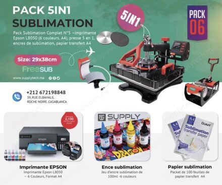 Pack de Sublimation N°6– Presse à Chaud 5 en 1 FreeSub (29×38 cm) + Epson L8050 A4