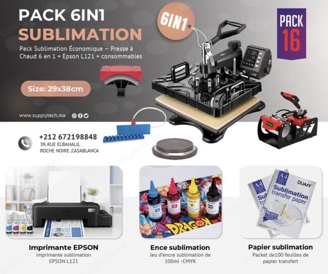 Pack de Sublimation N°16– Presse à Chaud 6 en 1 FreeSub (29×38 cm) + Epson L121 – Image 1