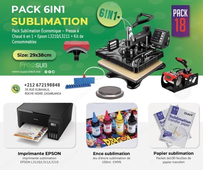 Pack de Sublimation N°18– Presse à Chaud 6 en 1 FreeSub (29×38 cm) + Epson L3211 – Image 1