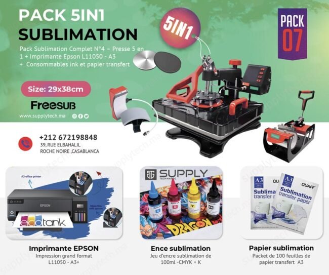 Pack de Sublimation N°7– Presse à Chaud 5 en 1 FreeSub (29×38 cm) + Epson L11050 A3 – Image 1