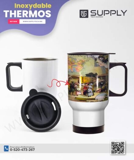Mug Thermos Blanc – 450 ml –Inoxydable avec Poignée – Pour Sublimation