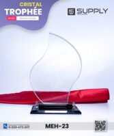 Trophée en Verre Cristal – Forme Flamme – Modèle MEH-23 – 22 x 14 cm