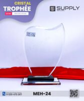 Trophée en Verre Cristal Forme Bouclier Arrondi – Modèle MEH-24 (20x13,5 cm)