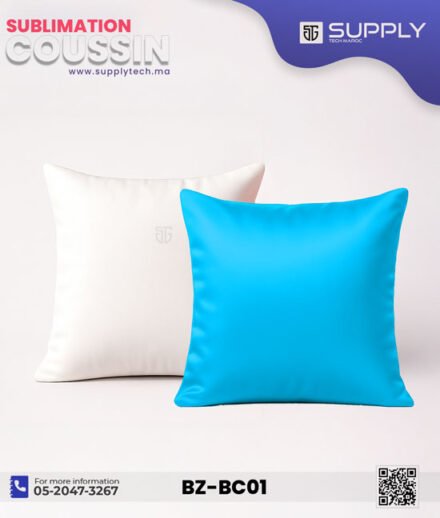Coussin Sublimation Satin Bicolore – Face Blanche & Face Bleu Ciel – 40×40 cm
