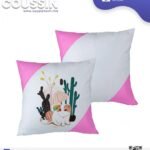 Coussin Sublimation Satin blanc – Coins rose fuchsia – 40×40 cm
