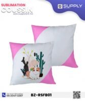 Coussin Sublimation Satin blanc – Coins rose fuchsia – 40×40 cm