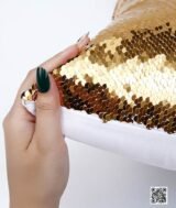 Coussin magique à paillettes 40×40 cm -Doré- dos velours doux - sublimation – Image 3