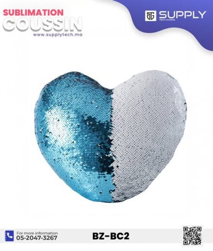 Coussin magique à paillettes Cœur ❤️ -Bleu ciel- dos velours doux - sublimation