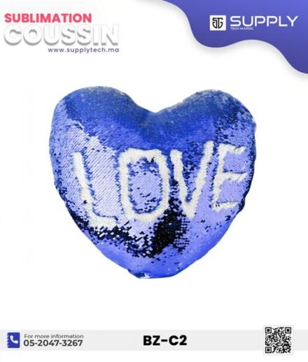 Coussin magique à paillettes Cœur ❤️ -Bleu roi - dos velours doux - sublimation