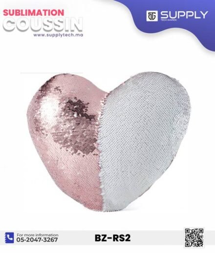 Coussin magique à paillettes Cœur ❤️ -rose- dos velours doux - sublimation