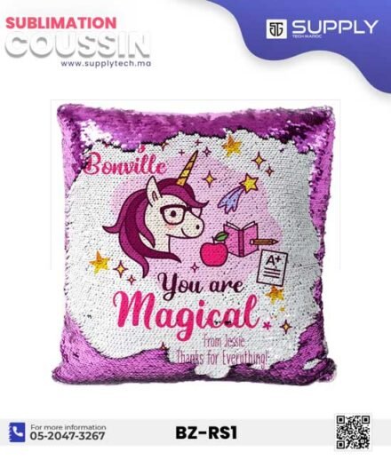 Coussin magique à paillettes 40×40 cm -ROSE FUCHSIA- dos velours doux - sublimation