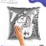 Coussin magique à paillettes 40×40 cm -argenté - dos velours doux - sublimation