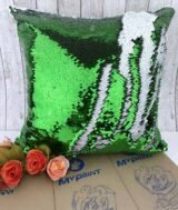 Coussin magique à paillettes 40×40 cm -Vert - dos velours doux - sublimation – Image 6