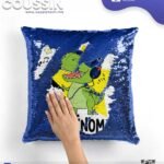 Coussin magique à paillettes 40×40 cm -Bleu- dos velours doux - sublimation