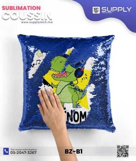 Coussin magique à paillettes 40×40 cm -Bleu- dos velours doux - sublimation