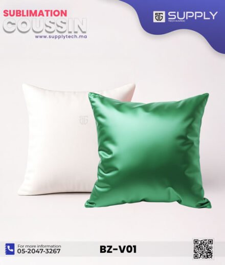 Coussin Sublimation Satin Bicolore – Face Blanche & Face Verte – 40×40 cm