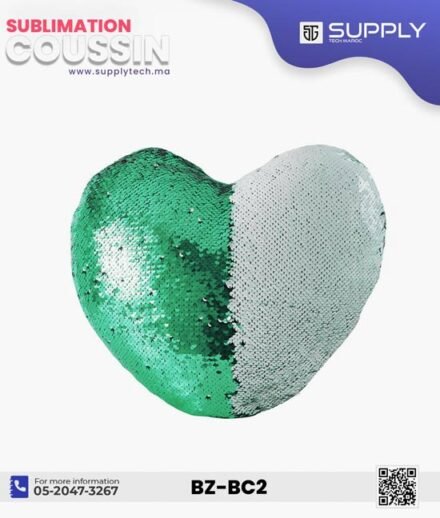 Coussin magique à paillettes Cœur ❤️ -Vert- dos velours doux - sublimation