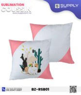 Coussin Sublimation Satin blanc –Coins Rose Bébé – 40×40 cm