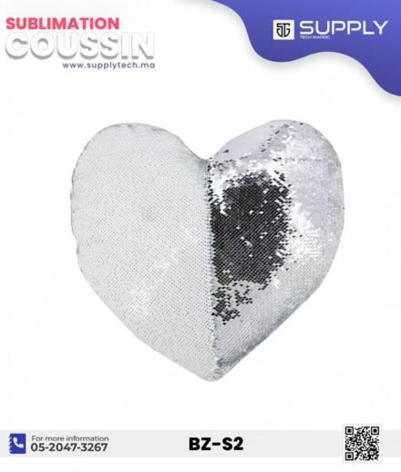 Coussin magique à paillettes Cœur ❤️ -Argenté- dos velours doux - sublimation