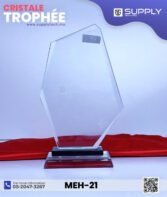 Trophée en Verre Cristal Forme Géométrique Asymétrique – Modèle MEH-21 (24 x 14,5 cm)