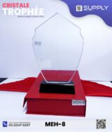 Trophée en Verre Cristal Forme Bouclier – Modèle MEH-8 (24x16 cm) avec Socle en Verre Noir – Image 5