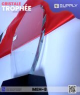 Trophée en Verre Cristal Forme Bouclier – Modèle MEH-8 (24x16 cm) avec Socle en Verre Noir – Image 2