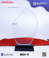 Trophée en Verre Cristal Forme Asymétrique – Modèle MEH-9 (24x16 cm) avec Socle Noir