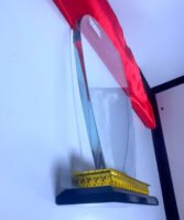 Trophée en Verre Cristal Forme Bouclier Asymétrique – Modèle MEH-14 (24x16 cm) – Image 2