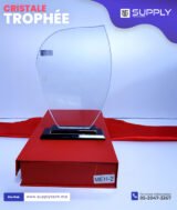 Trophée en Verre Cristal Forme Bouclier Asymétrique – Modèle MEH-2 (24x16 cm) – Socle Noir – Image 2