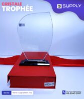 Trophée en Verre Cristal Forme Bouclier Asymétrique – Modèle MEH-2 (24x16 cm) – Socle Noir – Image 2