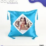 Coussin en Satin Bleu ciel avec Zone Sublimable Carrée (40×40 cm)