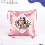 Coussin en Satin Rose bébé avec Zone Sublimable Carrée (40×40 cm)