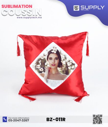 Coussin en Satin Rouge avec Zone Sublimable Carrée (40×40 cm)