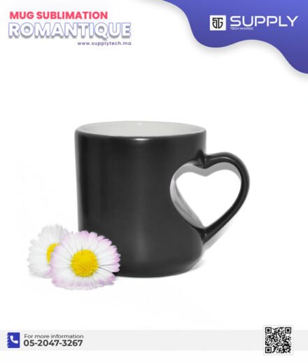 Mug Magique Noir Sublimation – Poignée Cœur (Édition Romantique)