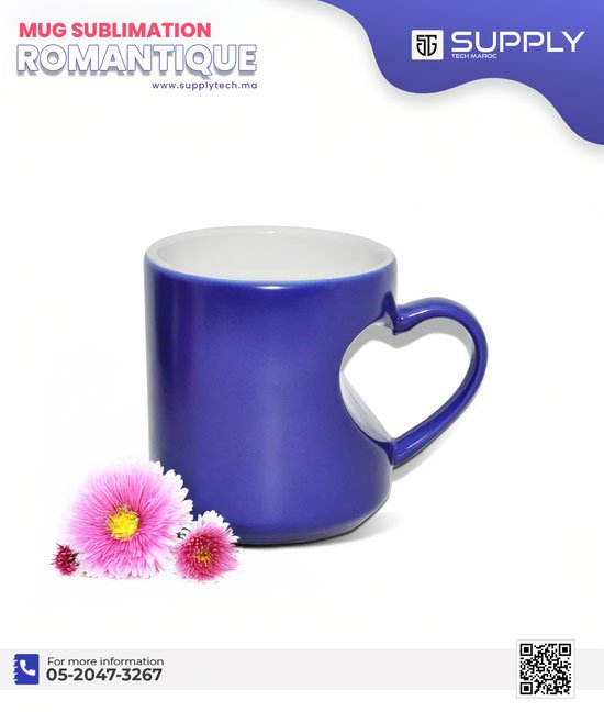 mug--magic-bleus-coeurs Mug Magique Bleu Sublimation – Poignée Cœur (Édition Romantique) – Image 1