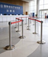 Poteau de File d’Attente en Inox avec Ceinture Rouge rétractable – Image 4